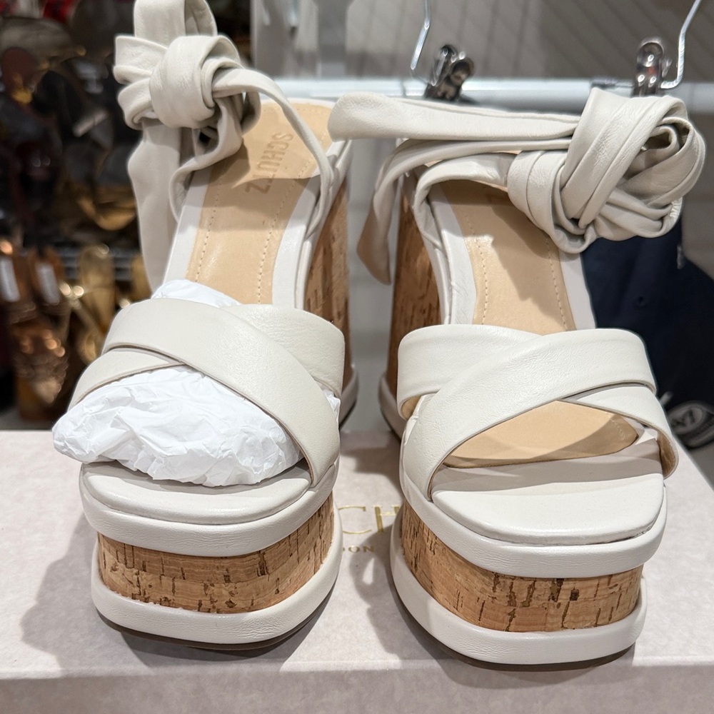 SCHUTZ Cream Platform Heels with Cork Detail